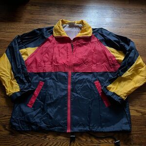 P.O.P. Vintage XL Woman's Color Block Nylon Windbreaker Jacket Rain Retro 90s